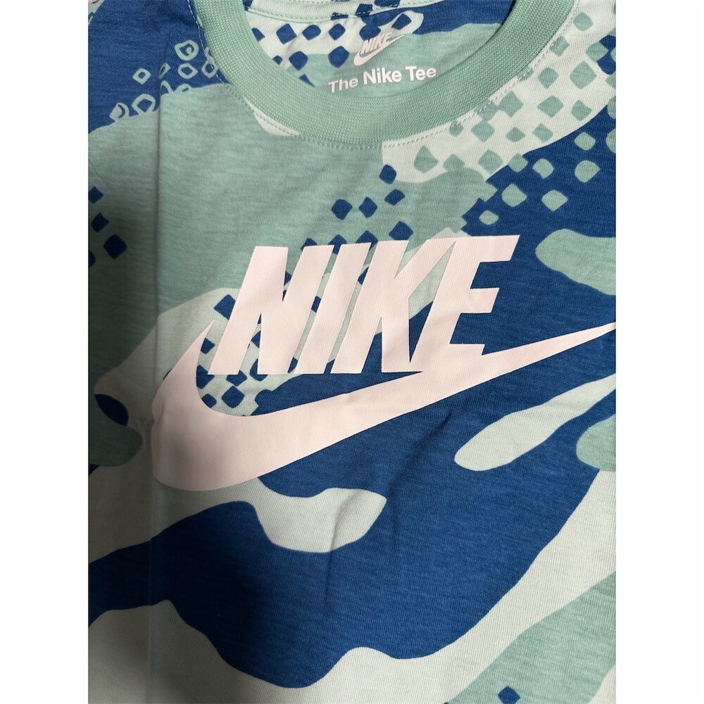 Nike Boys T-Shirt Youth 7 Blue Green Camo Logo Graphic Short Sleeve - Picture 3 of 5